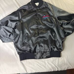 The Heartbeat of America Black Satin Bomber Jacket